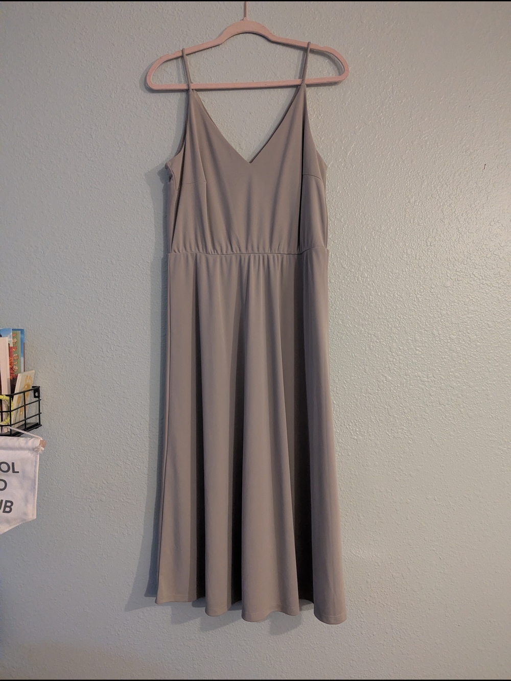 H&M Taupe/Purplish Gray V-Neck Spaghetti Strap Midi Dress